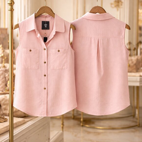 Nautica Jeans Pink Sleeveless Utility Blouse Cotton S NEW - Picture 3 of 9